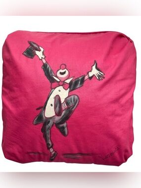 Vintage Hand-Painted Pink Clown Throw Pillow - Signed "Veronica"